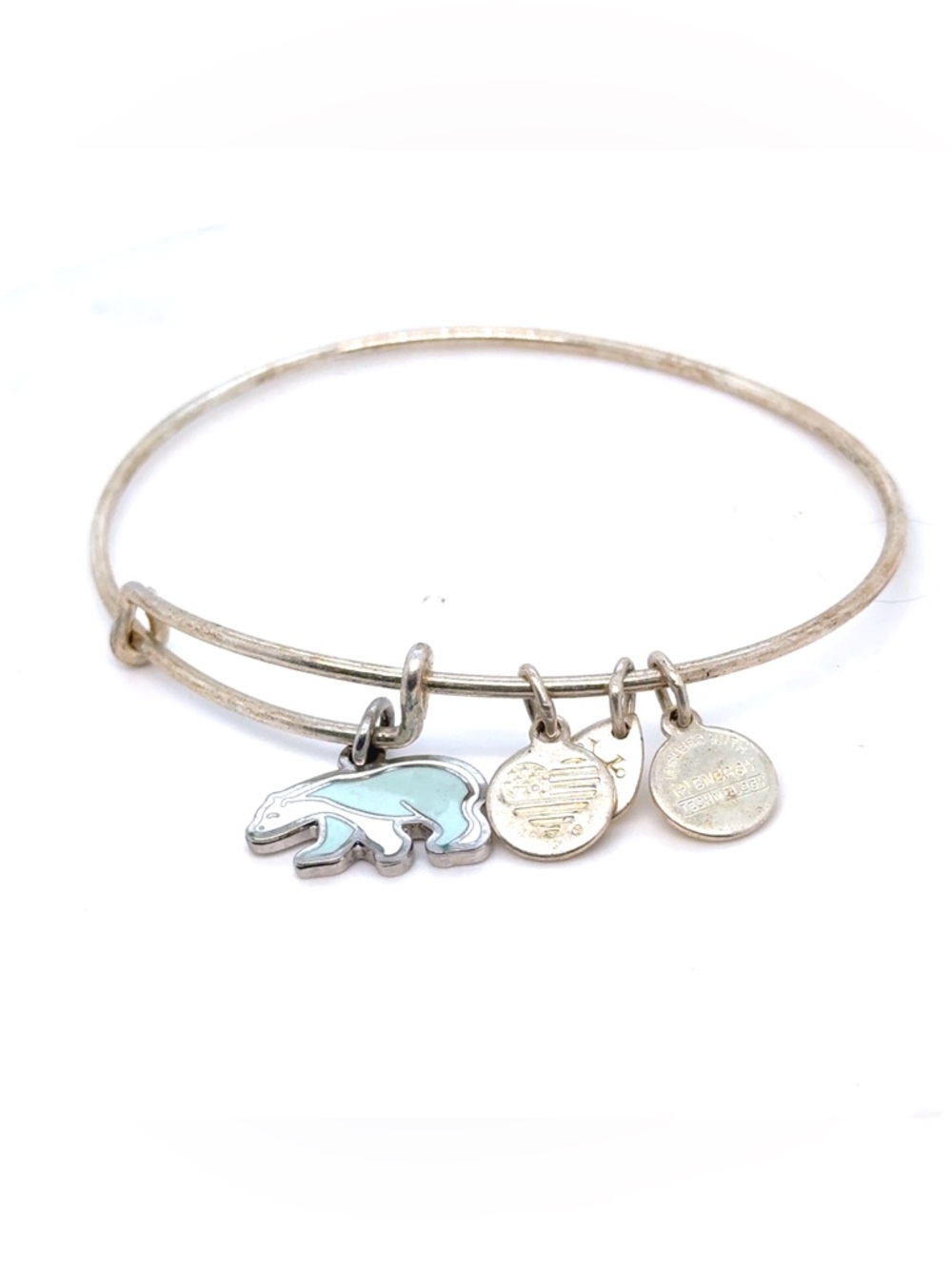 Alex and Ani Silver Bangle with‎ Light Blue Polar Bear Charm